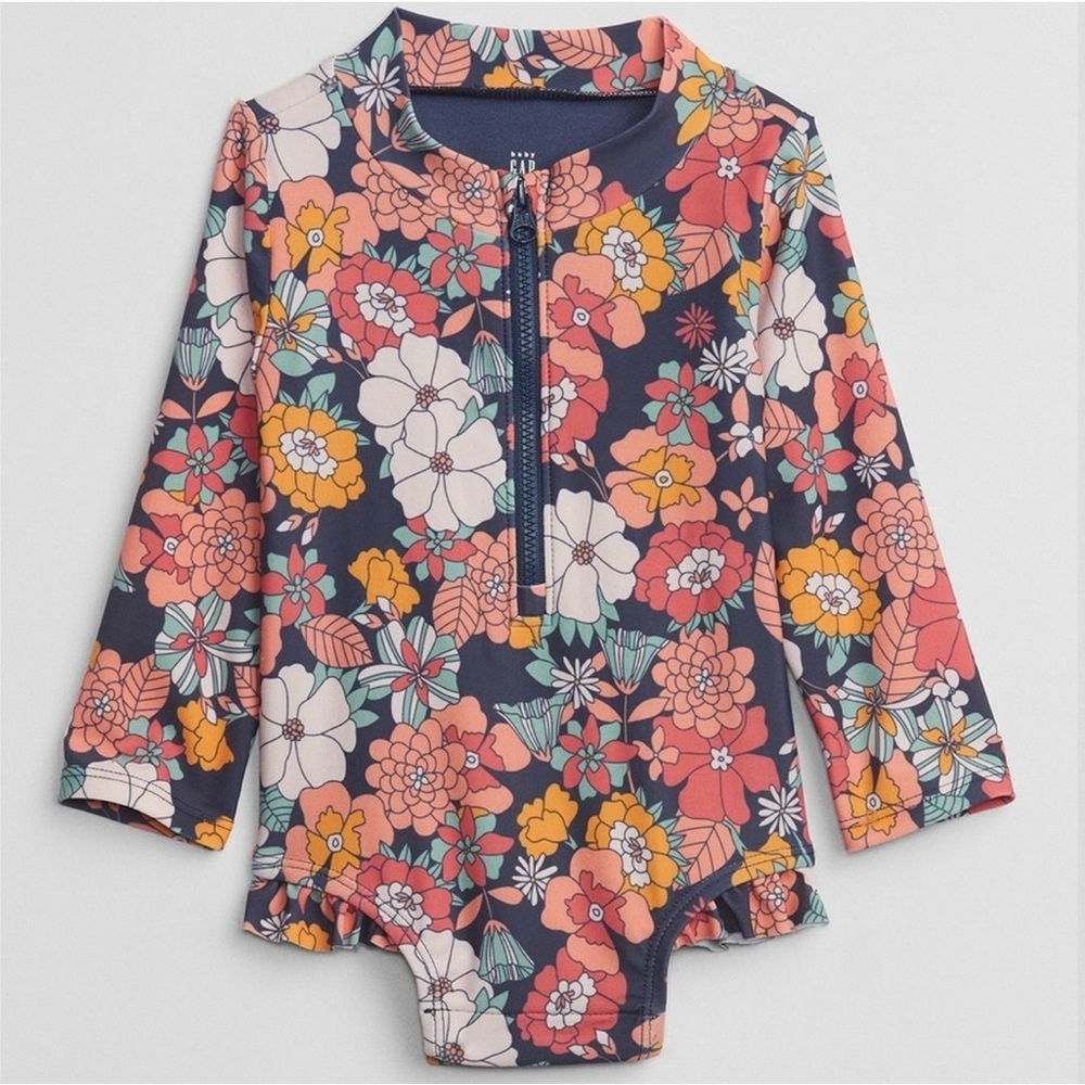 Floral Print Baby One-Piece RashGuard 0-3M